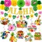 Hawaiian Party Decorations, Luau Decorations includes Glitter Aloha Banner Tropical Hawaii Hanging Swirls and Tissue Pom Poms, Hawaiian Luau Decorations for Summer Tropical Beach Tiki Bar Party